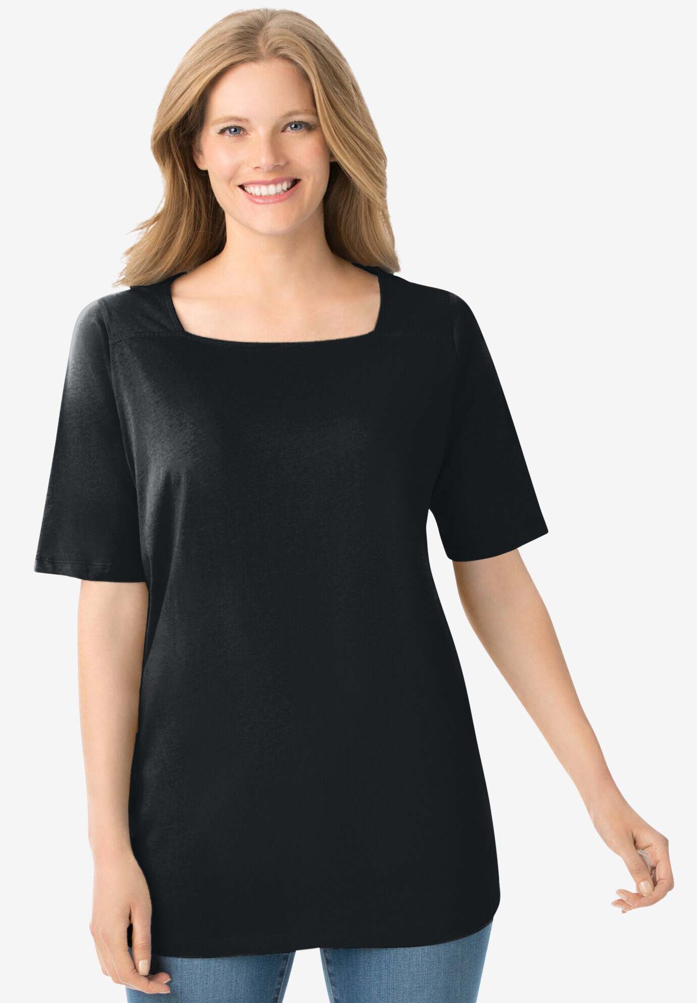 Perfect Elbow-Sleeve Square-Neck Tee