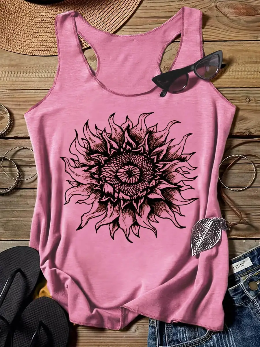 Sunflower Plant Art Design Print Tank Top