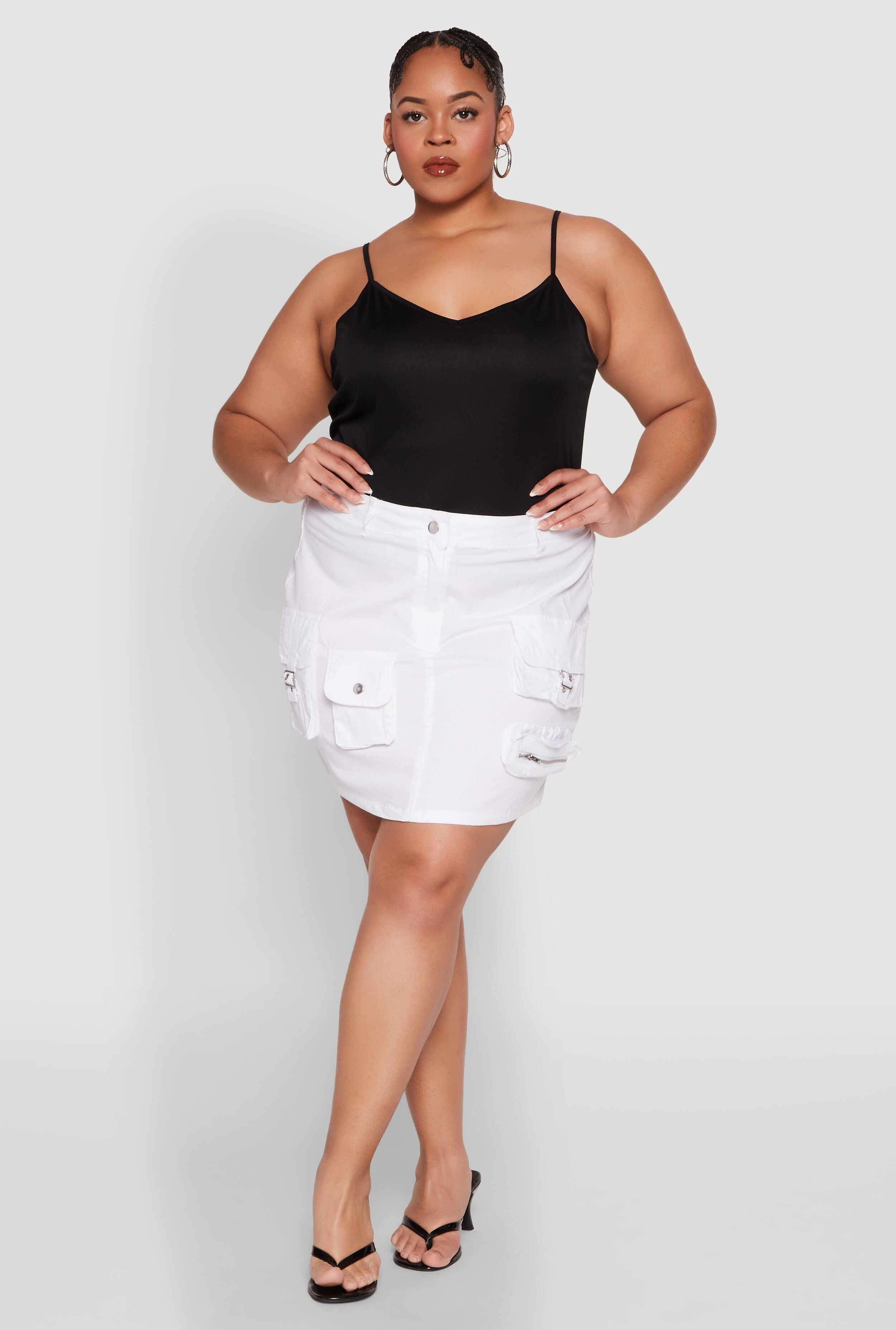 Plus Size Multi Cargo Pocket Mini Skirt