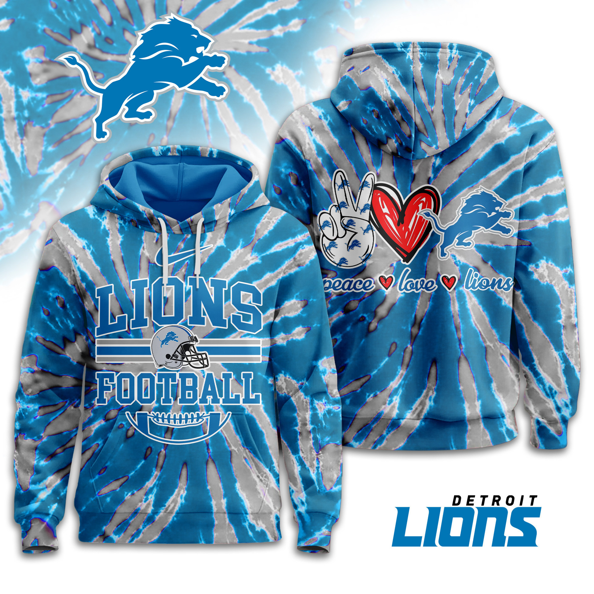 Detroit Lions | Premium NFL Tie Dye 3D Hoodie TD
