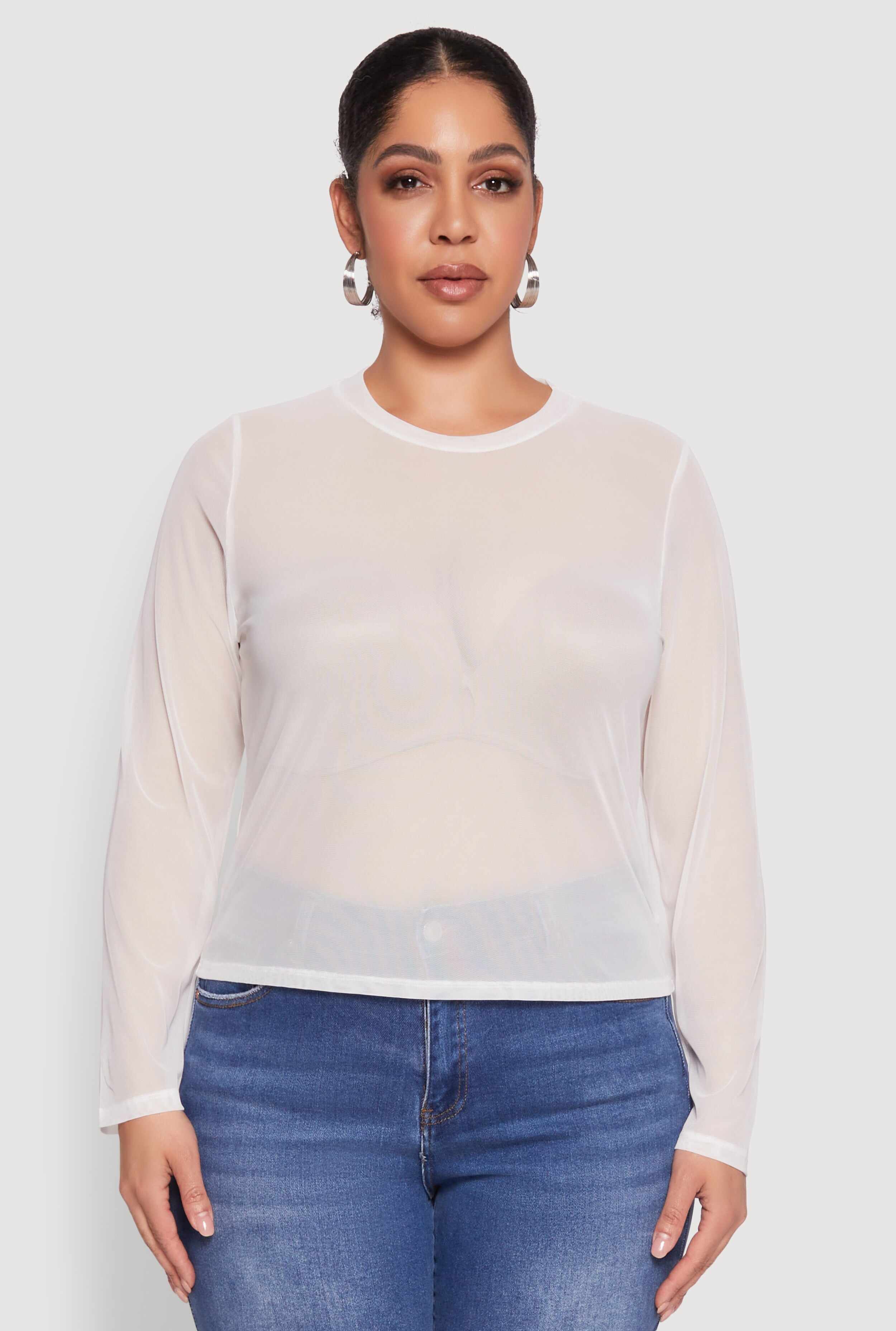 Plus Size Mesh Long Sleeve Top