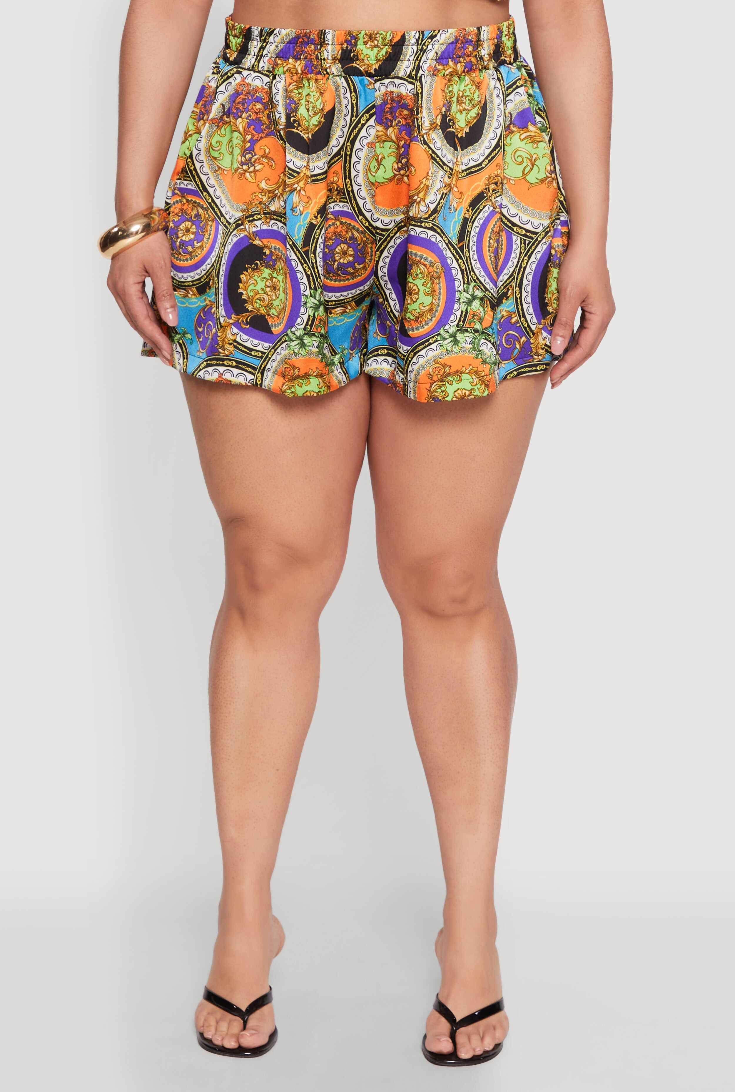 Plus Size Smocked Chain Print Shorts