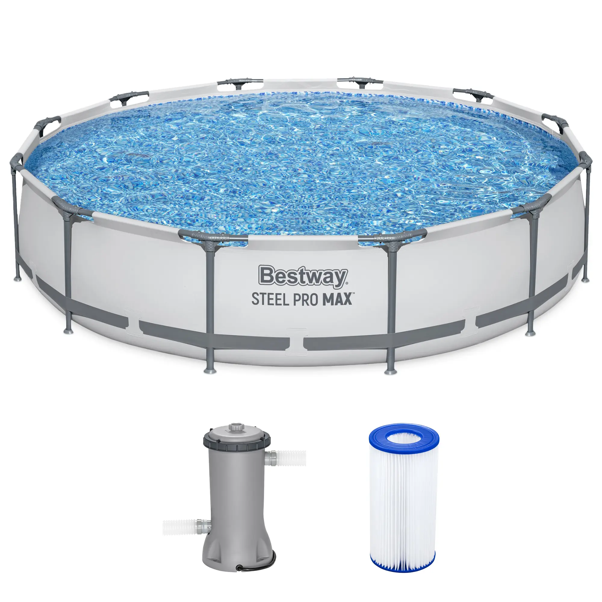Steel Pro MAX Round Above Ground Outdoor Swimming Pool with Pump 30-42 Inch Deep