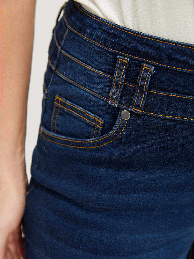 Very Stretchy High Rise Dark Wash Layered Contrast Stitch Jeans