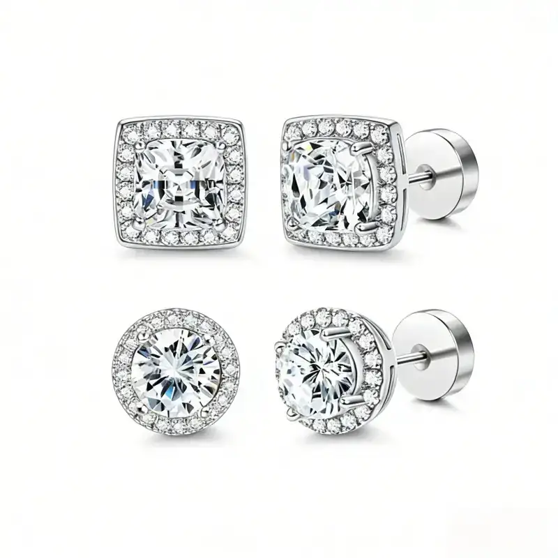 Women's Luxury 4-Piece Halo Zircon Stud Earring Set