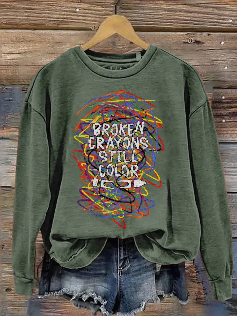 Broken Crayons Still Color Print Casual Sweatshirt