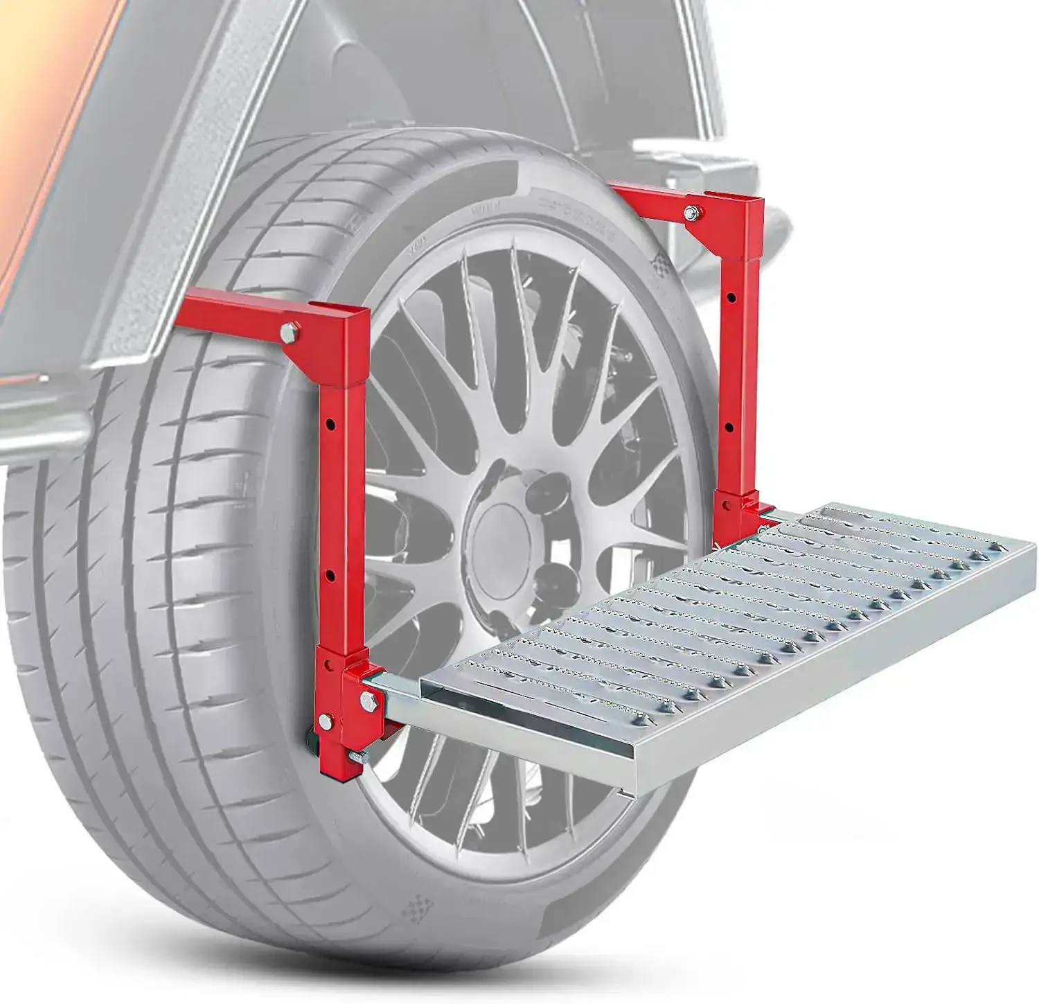 Folding Heavy Duty Tire Step for Truck SUV and RV, Non-Slip Steel Surface, Adjustable to Fit Tire from 10” to 15” Rated up to 350 Lbs,Easy to Install and Adjust Red Maximum Weight Capacity Portable