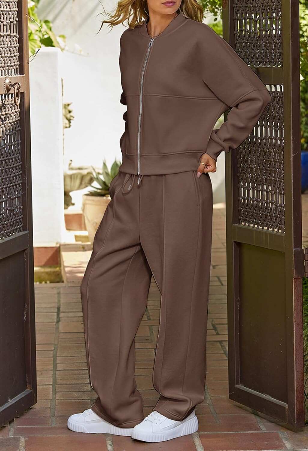 Spring Sale🔥Women's Fall 2 Piece Sweatsuits Set Long Sleeve Zip Up Sweatshirt Wide Leg Sweatpants Lounge Sets