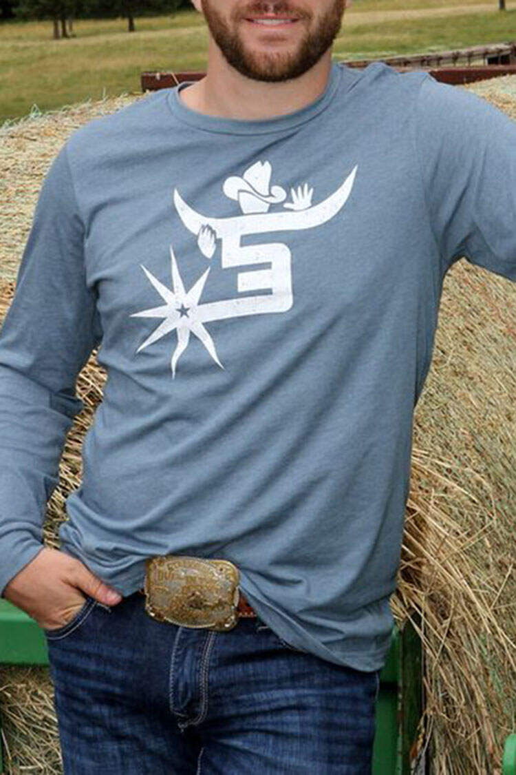 Crew Neck Tribal Horn Print Long Sleeve T-Shirt