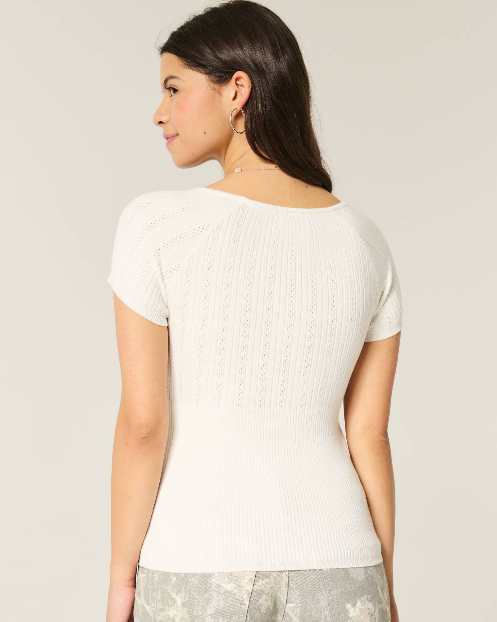 Short-Sleeve Square Neck Sweater