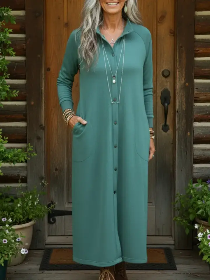 🔥Summer Arrivals🌟Casual And Cozy Button-up Sweatshirt Dress