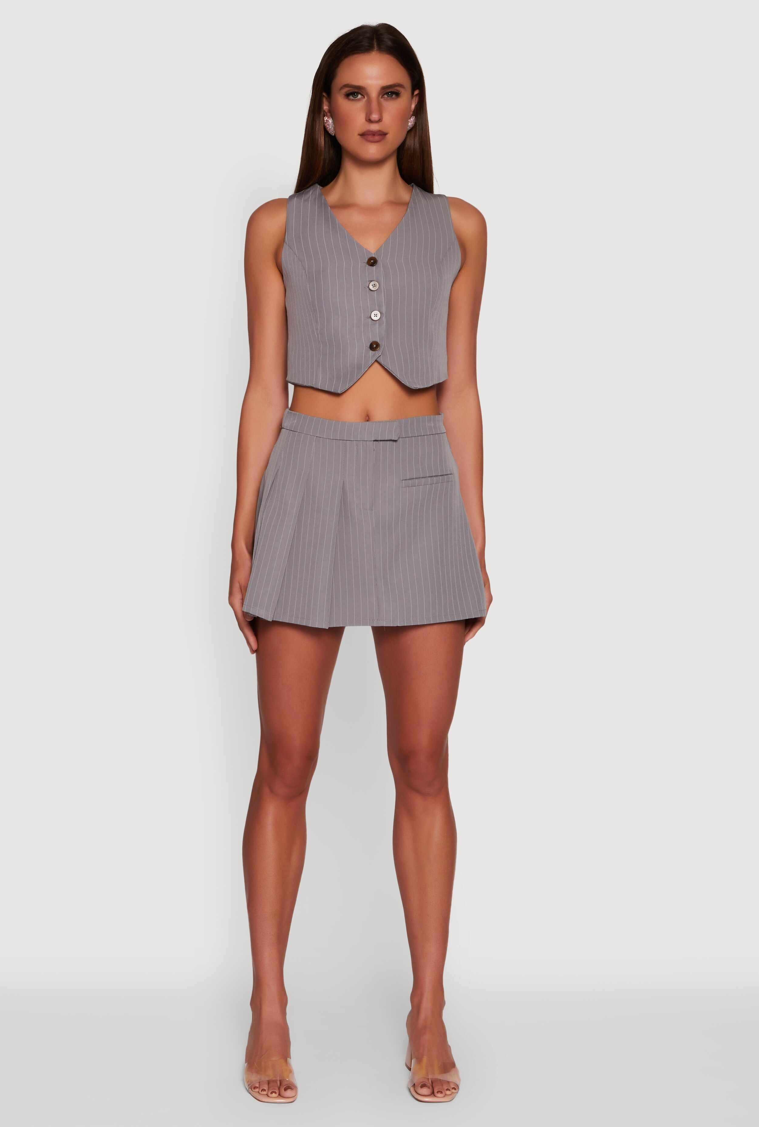 Pinstripe Button Front Cropped Vest