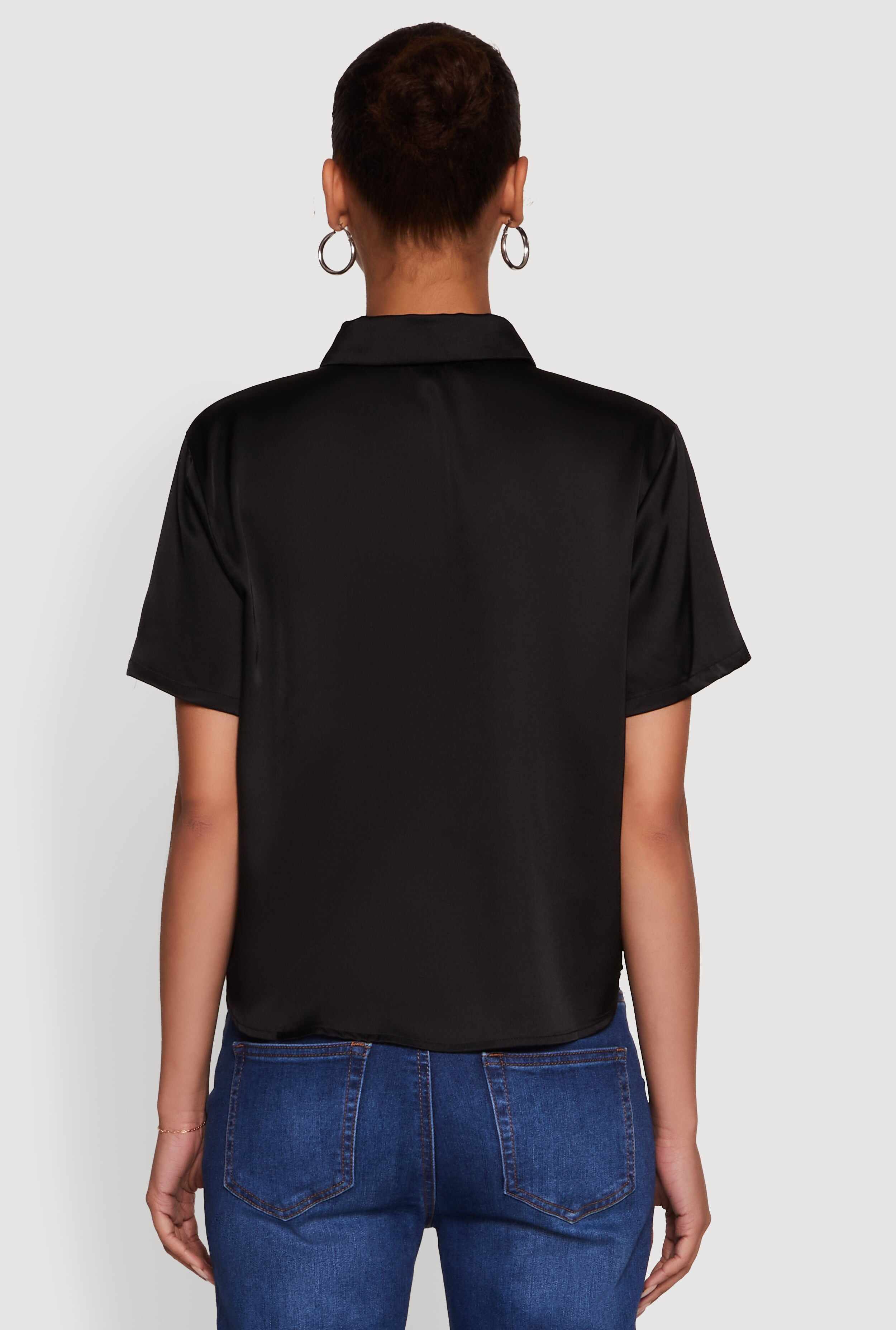 Satin Button Front Cropped Boxy Top