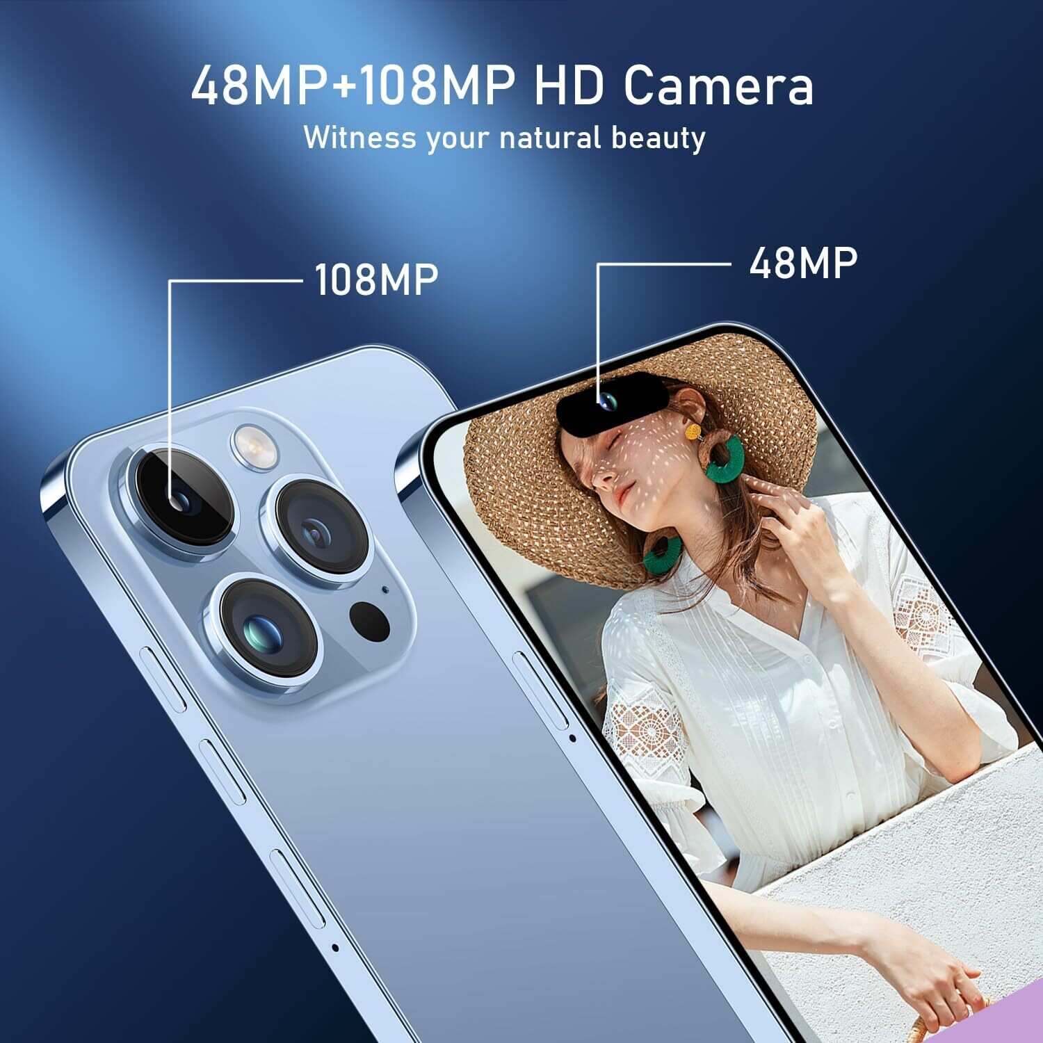 A15 Pro Max Smartphone, 6+256GB Unlocked Phone, Android 13.0, 48+108MP Zoom Camera, Long Battery Life 6800mAh, Dual SIM, 6.7“ HD Screen,5G Phone