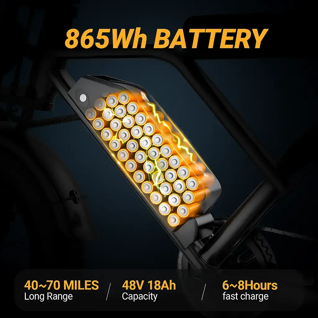 Peak 1500W Electric Off-Road Bike 20-Inch Full Suspension E-Motorcycle, 48V 20Ah Removable Battery, 31MPH Top Speed, 40-55 Mile Range, 2-Seater, LED Headlights, 20-Inch All-Terrain Fat Tires, UL 2849 Certified