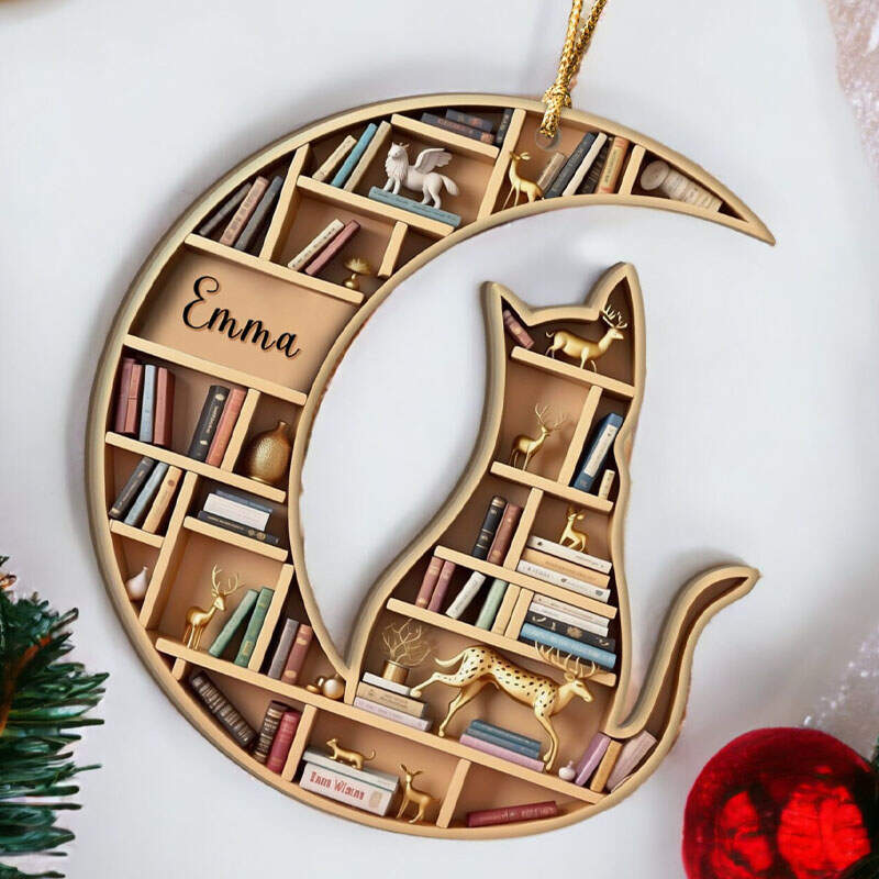 Customized Cat Bookshelf Christmas Ornament