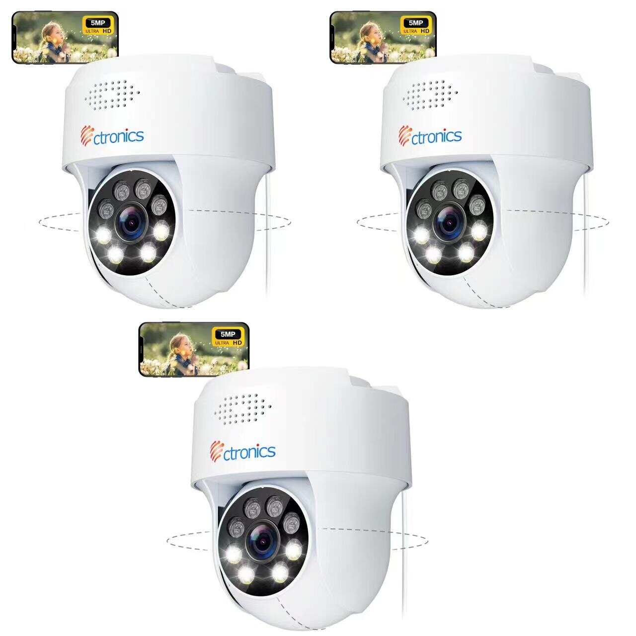 【2nd item $19.99】5MP PTZ Outdoor Surveillance Camera 2.4/5 GHz WiFi IP Dome Camera Human Detection Auto Tracking