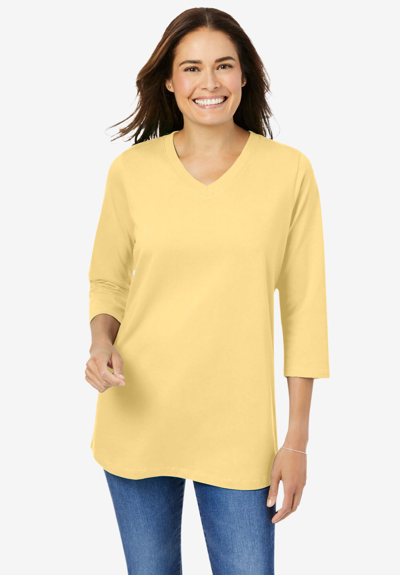 Perfect Printed Three-Quarter Sleeve V-Neck Tee