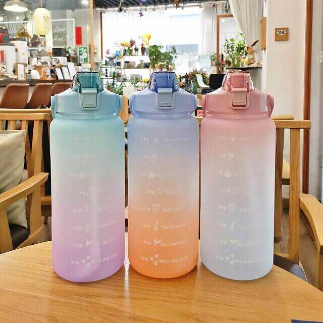 67.63oz/2L Large Capacity Gradient Color Plastic Straw Sports Water Bottle - Perfect for Outdoor Fitness!