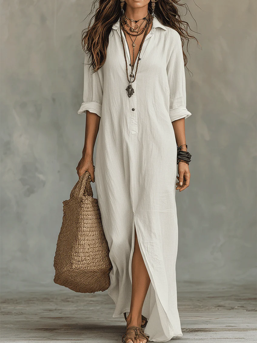 🔥Summer Arrivals🌟Casual Solid-color Linen-cotton Dress
