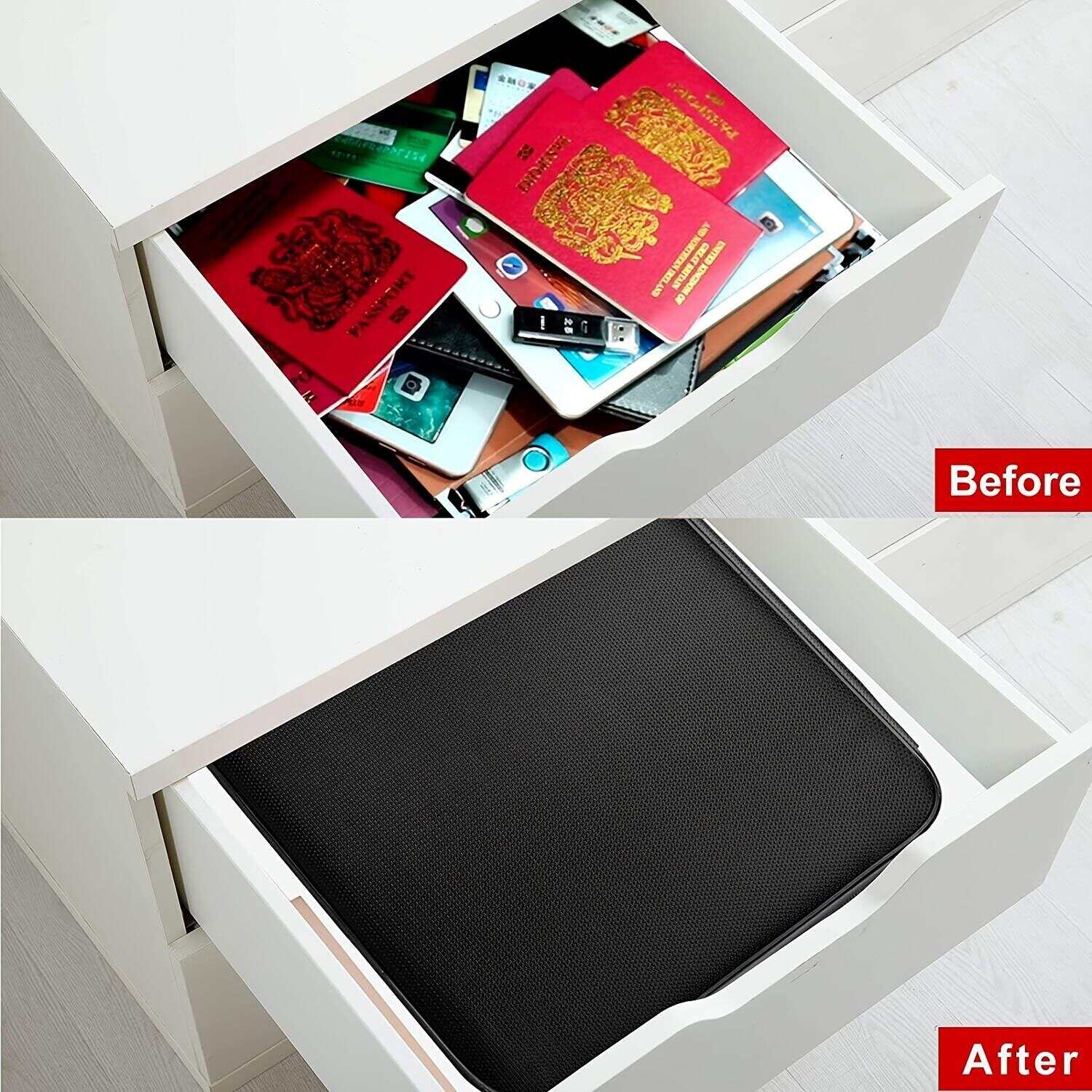 1pc Document Bag With Lock, 3-Layer File Storage Case With Water-Resistant Zipper, Document Safe Portable Travel Home Organizer Bag For Laptop, Files, Certificates