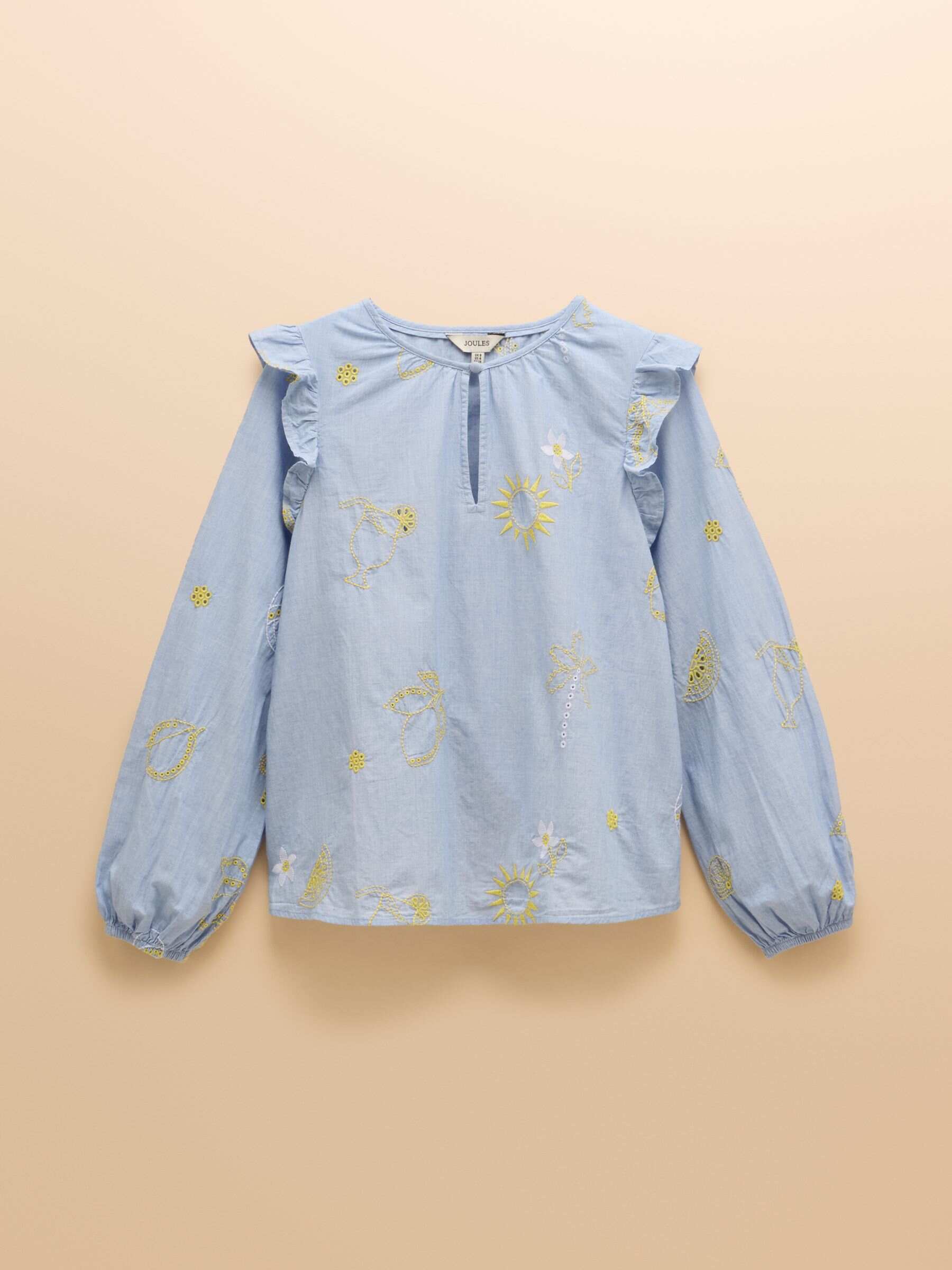 Soraya Blue & Yellow Embroidered Chambray Blouse