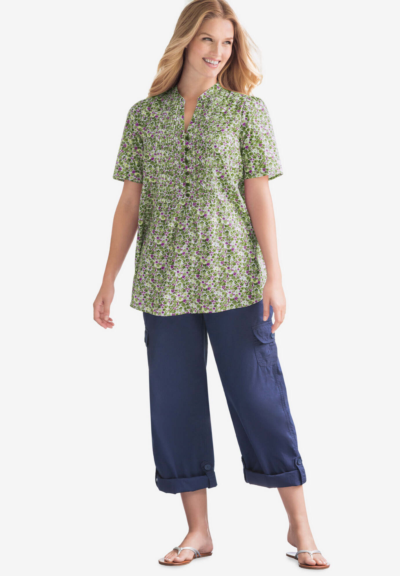 Pintucked Half-Button Tunic