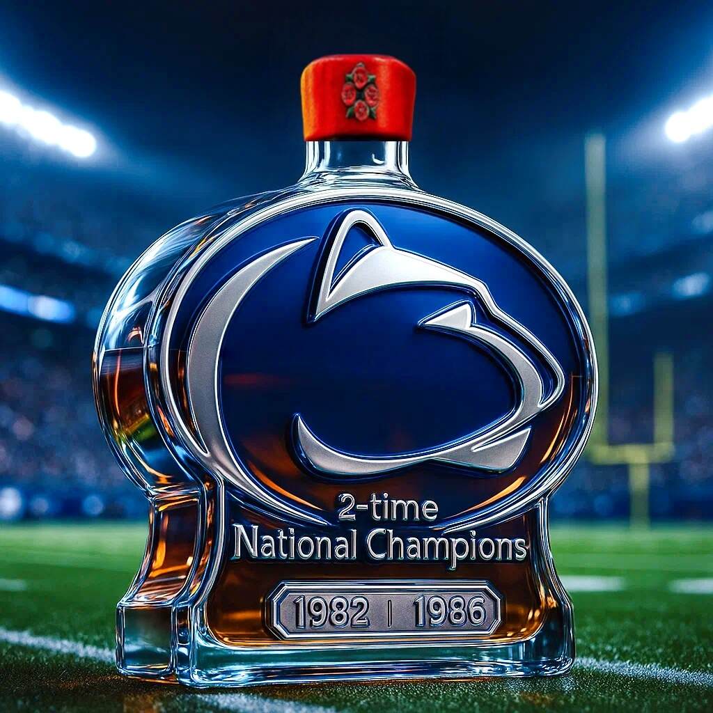 Penn State Nittany Lions 2-Time World Champions Whiskey Bottle