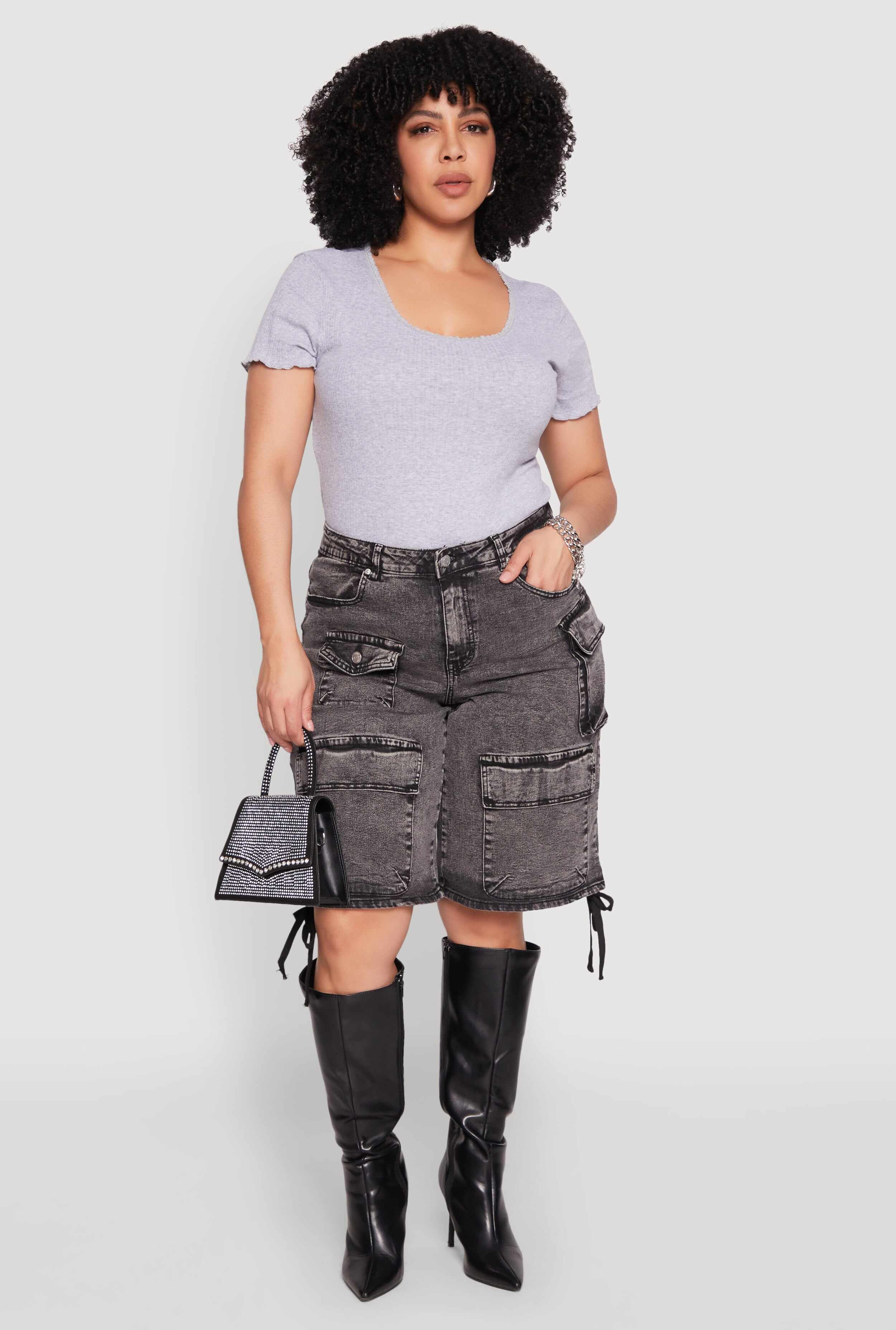Plus Size Almost Famous Acid Wash Cargo Bermuda Shorts