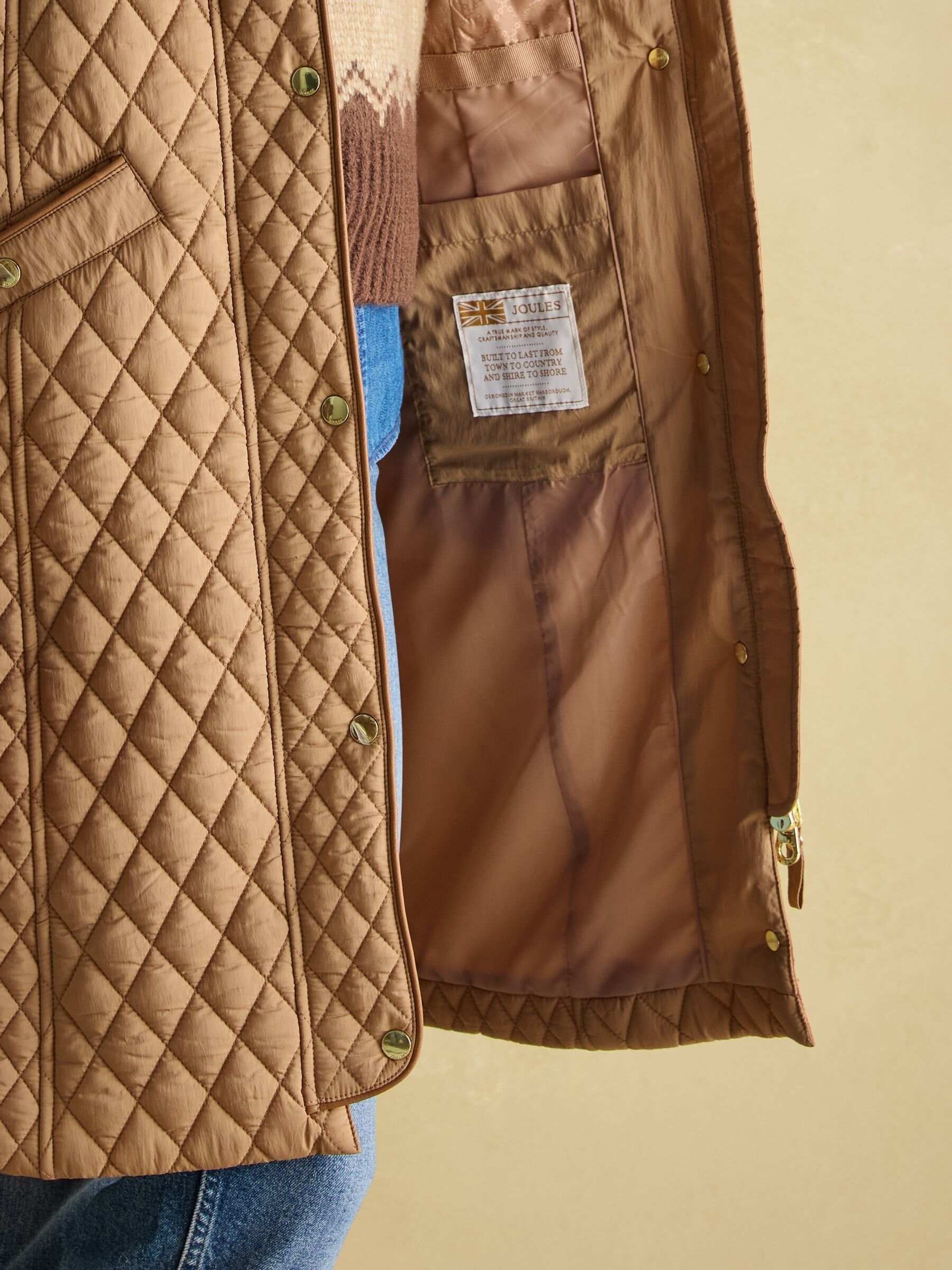 Rosewell Tan Brown Showerproof Longline Diamond Quilted Coat