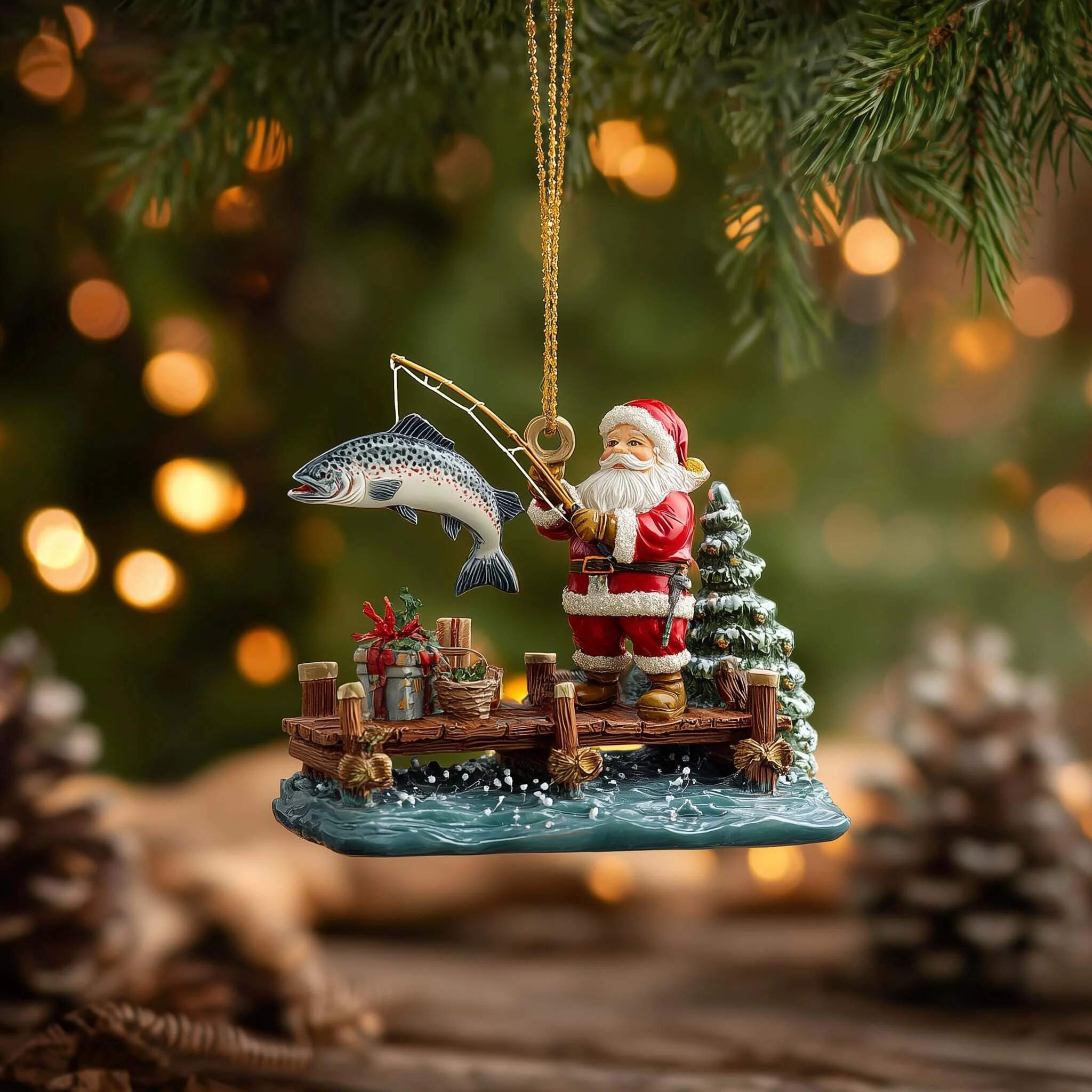 Fishing Santa Ornament Collection