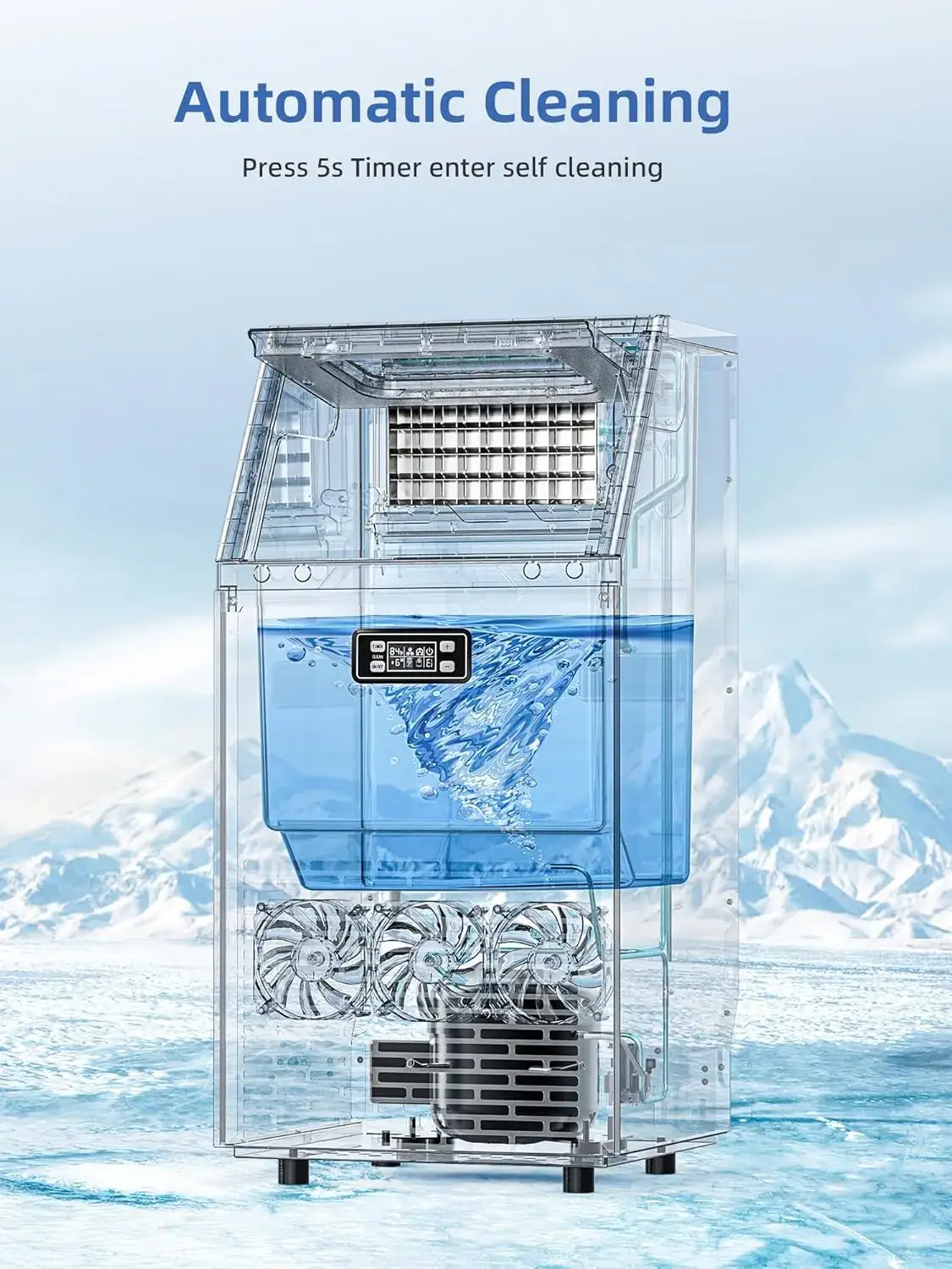 Commercial Ice Maker  V2.0, 100 lbs, 2-Way Add Water, Large Ice Maker Self Cleaning, Ice Machine with 24 Hour Timer,33 lbs Basket, Stainless Steel Ice Makers for School, Home, Bar, RV