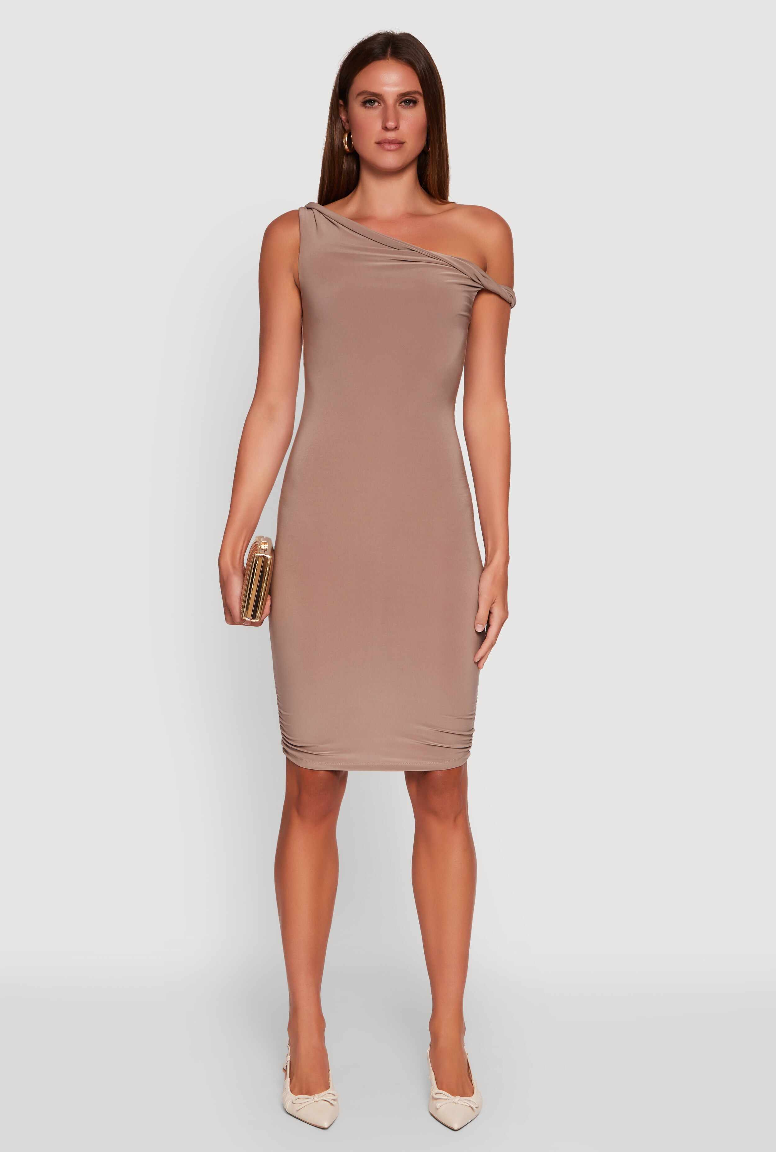 Ruched One Shoulder Bodycon Mini Dress