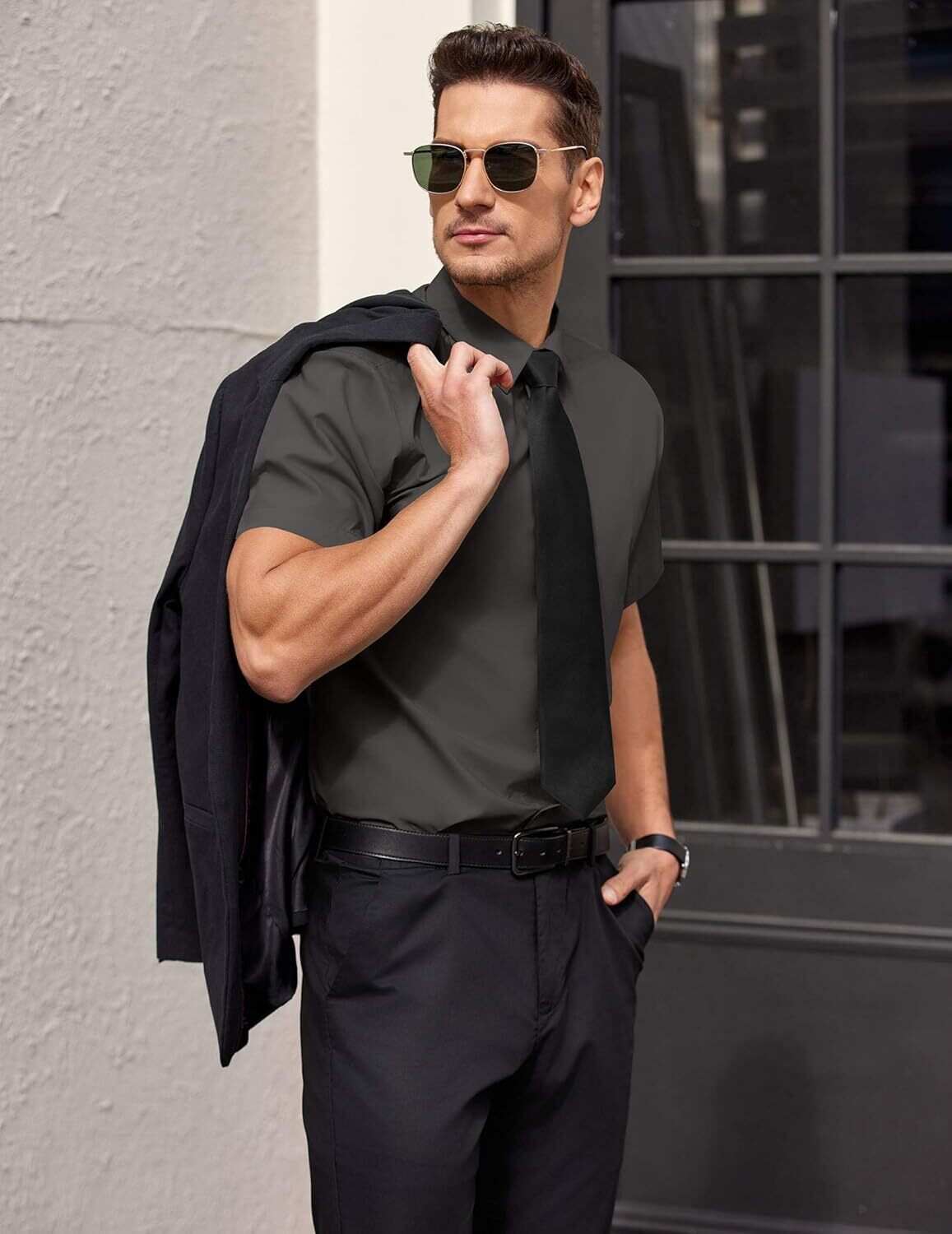 Mens Short Sleeve Dress Shirts Wrinkle Free Casual Button Down Shirts Summer Untucked Dress Shirt