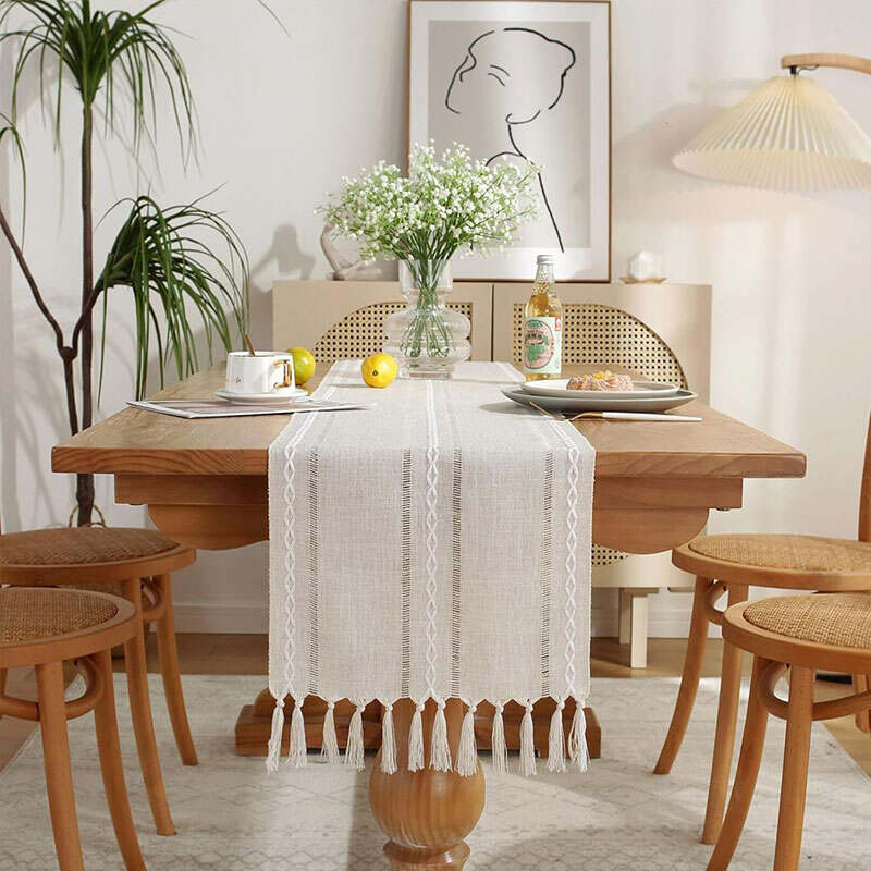 Hand - Woven Cotton And Linen Table Flag With Hollow Tassels, Suitable For Household And Rural Dining Tables