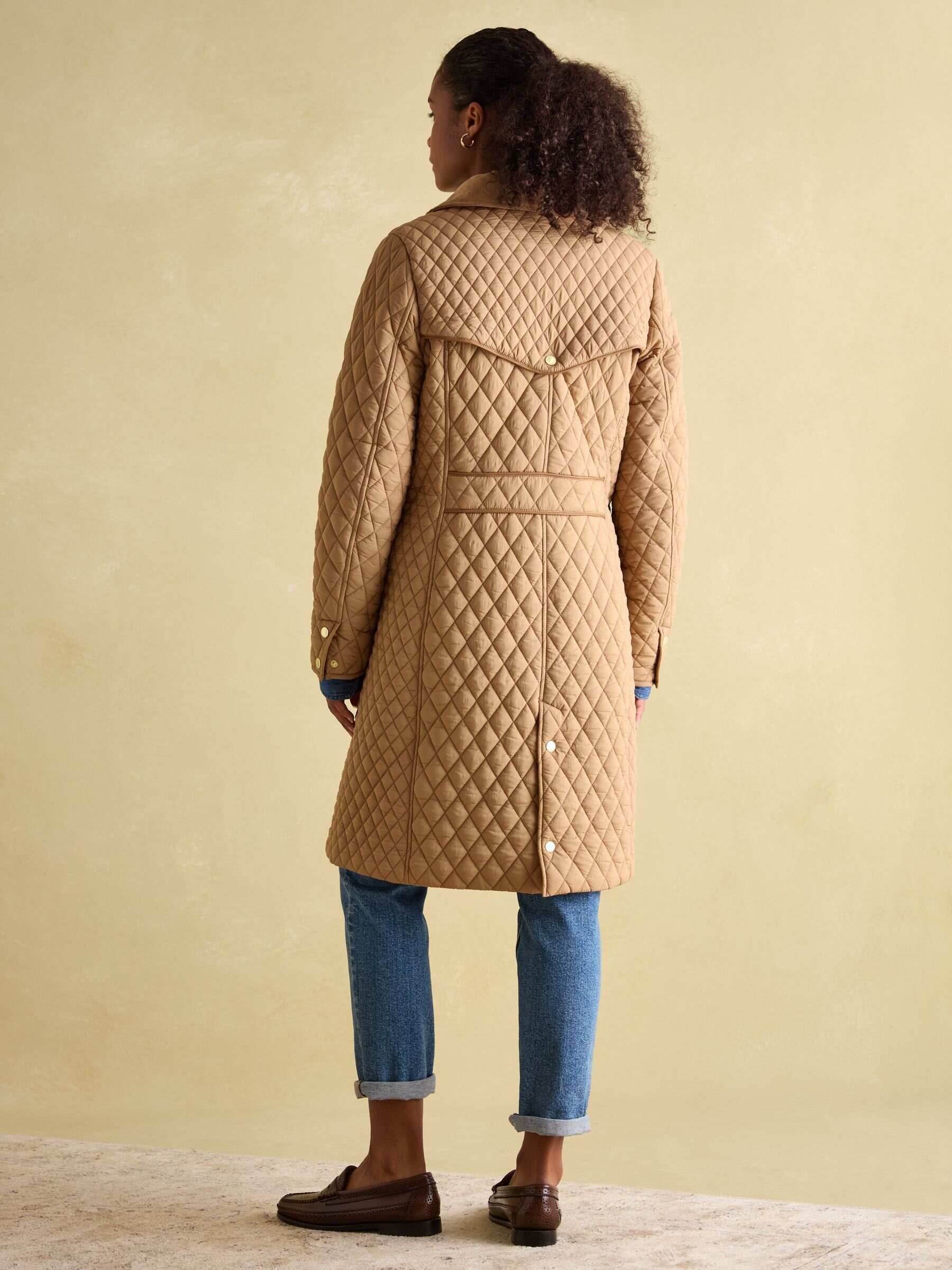 Rosewell Tan Brown Showerproof Longline Diamond Quilted Coat