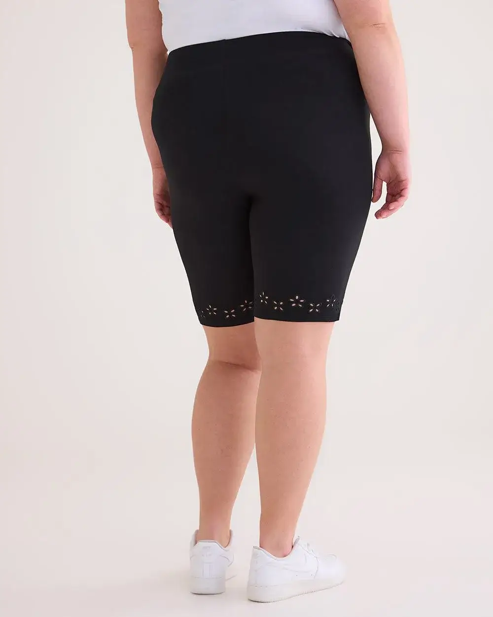 Black Bike Short with Embroidered Hem