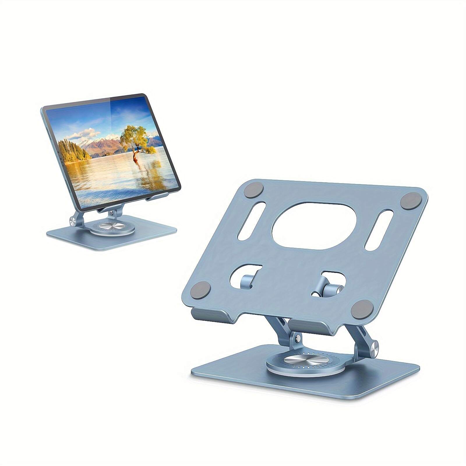 Tablet Stand With 360 Degree Rotating Base, Aluminum Tablet Stand, Convenient Foldable Tablet Stand, For iPad Universal Tablet Stand, Smartphone, Blue