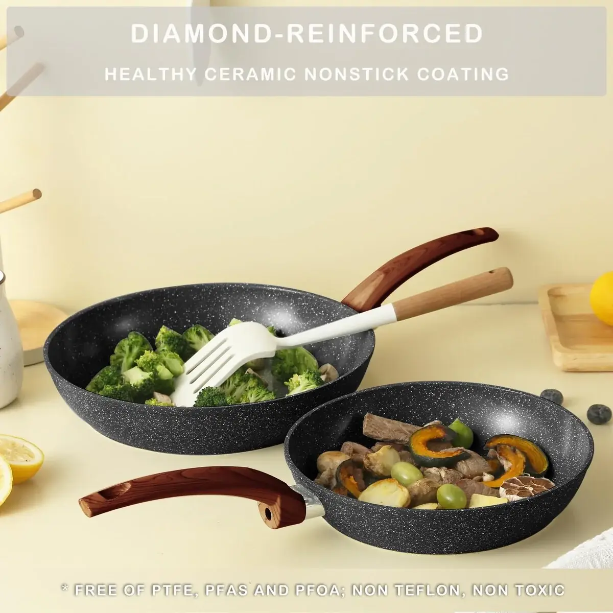 Pots and Pans Set Non stick, Ceramic Cookware Set Nonstick Kitchen Cooking Set w/Frying Pan Saucepan Saute Pan Casserole