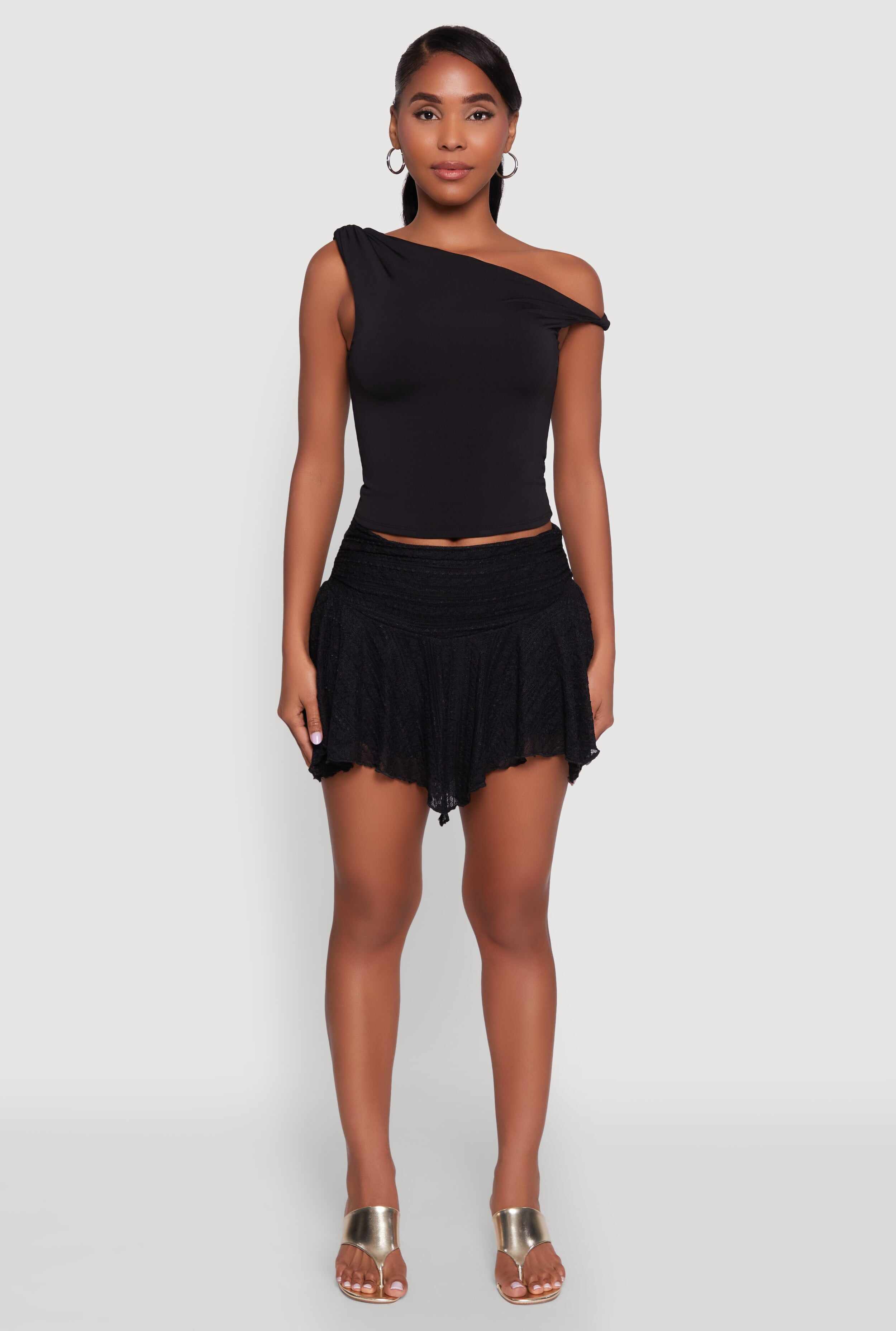 Iris Floral Lace Ruched Mini Skort