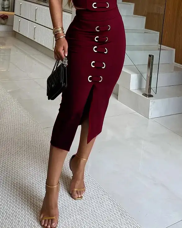 Sleeveless tie solid color two piece suit