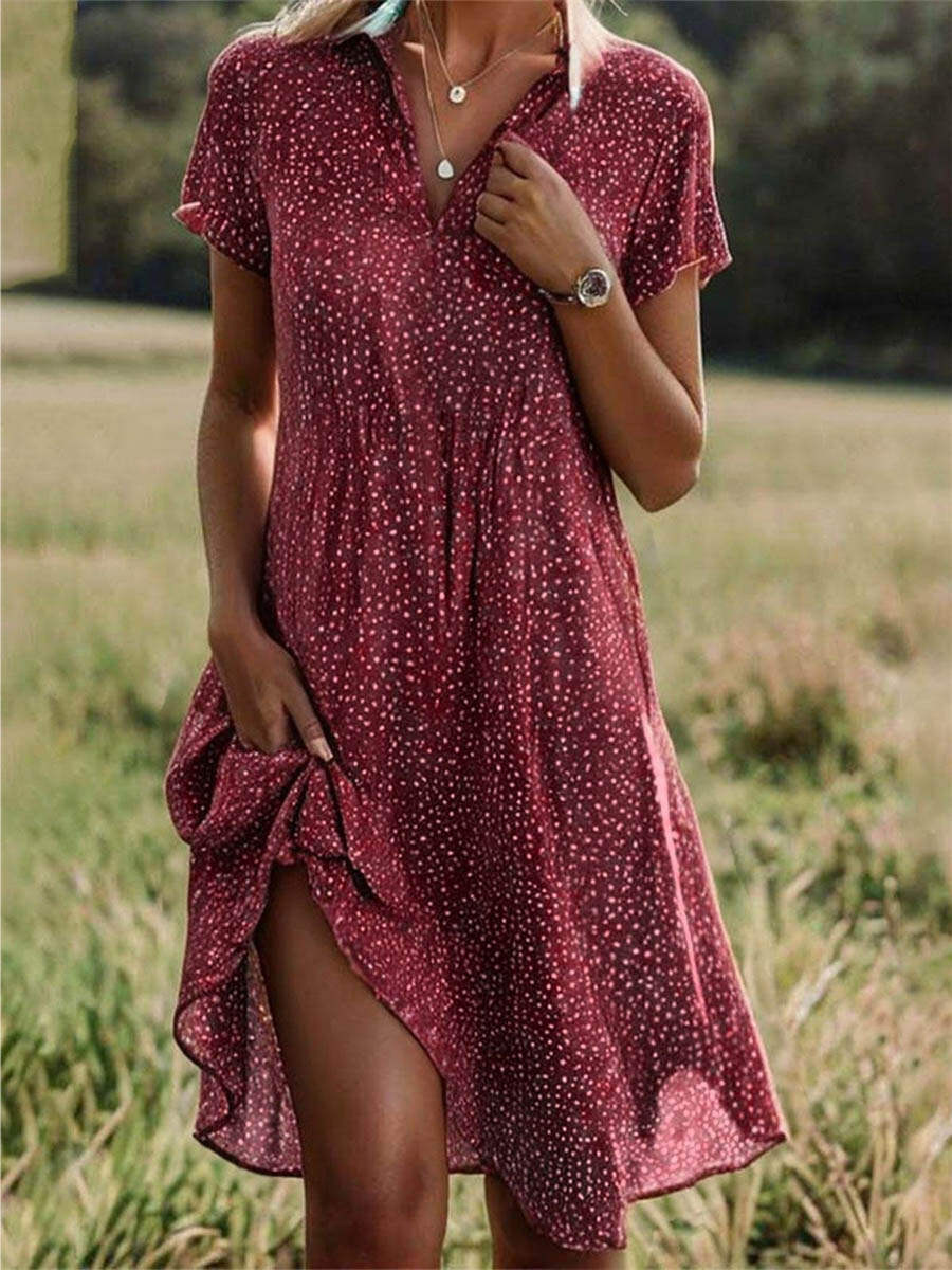 🔥Summer Arrivals🌟Women's Polka-dot Art Print Casual Loose Elegant V-neck Dress