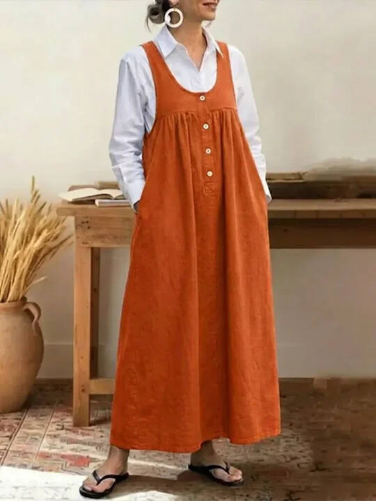 🔥Summer Arrivals🌟Women's Solid Color U-neck Sleeveless Casual Loose Cotton Vest Dress