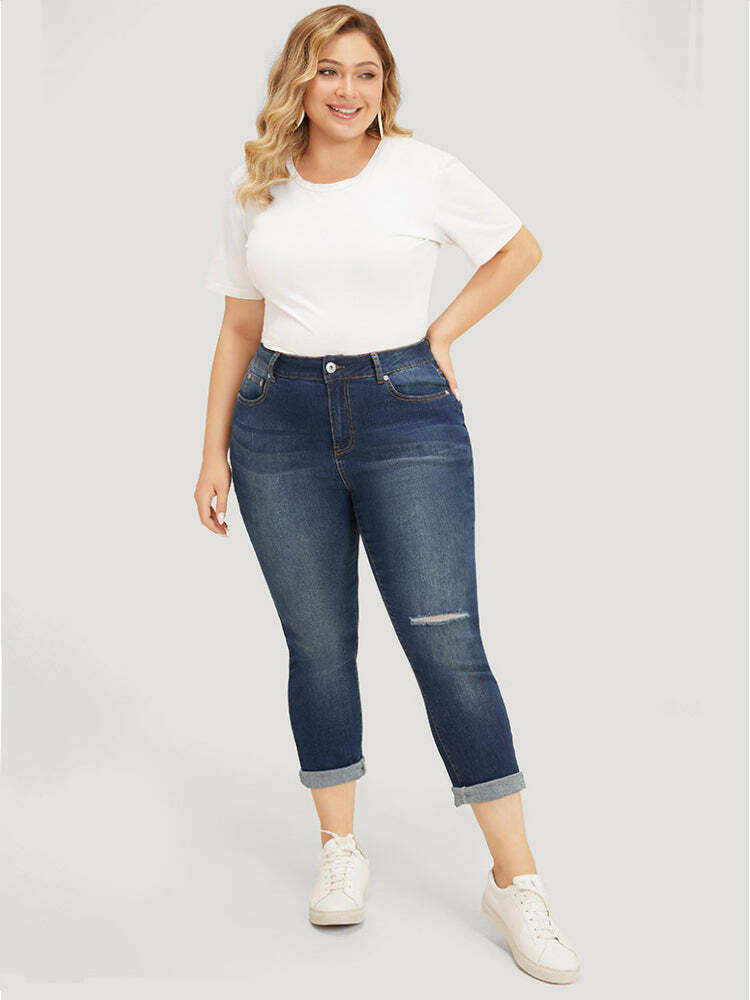 Very Stretchy High Rise Dark Wash Cut Out Jeans