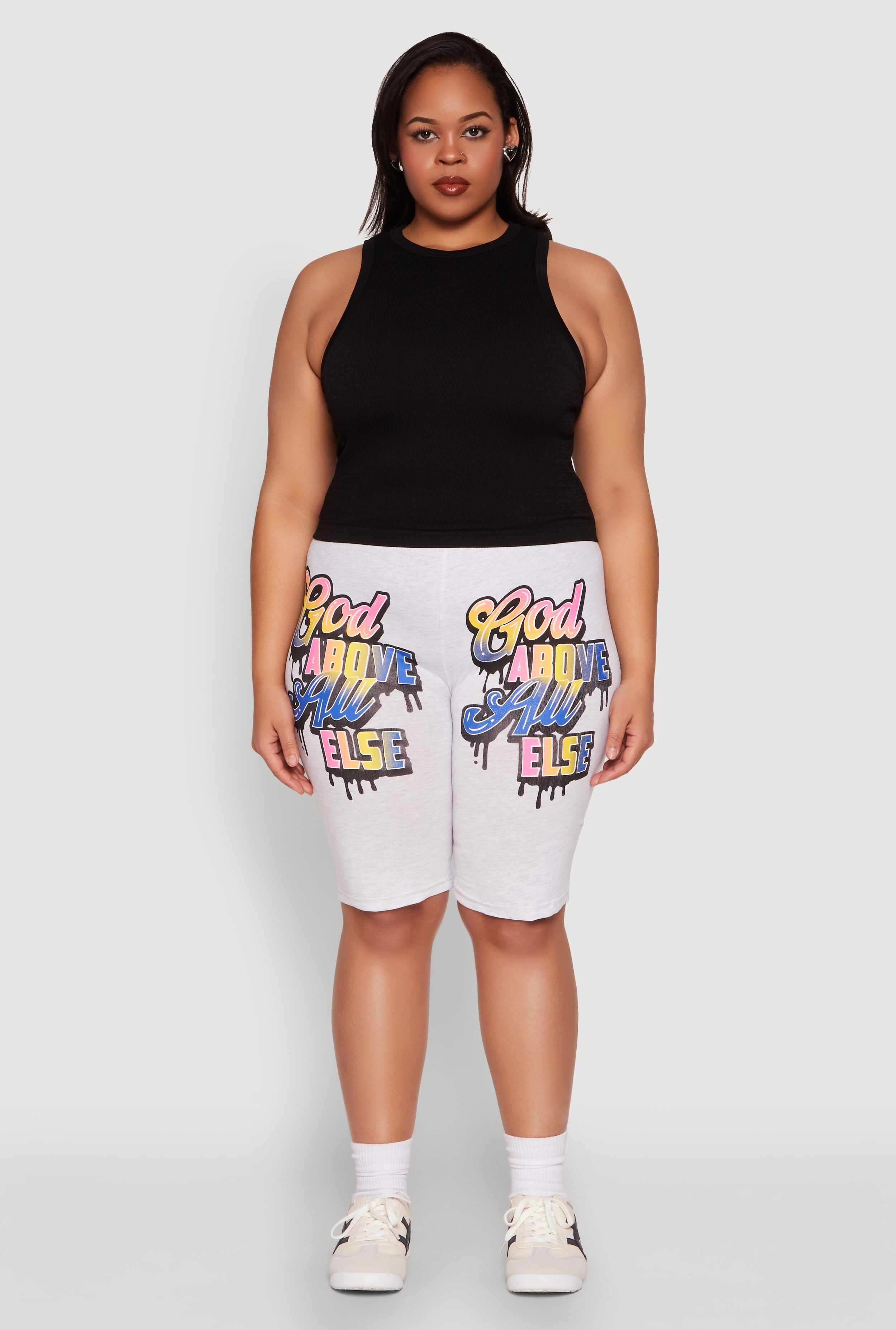 Plus Size God Above All Else Graphic Biker Shorts