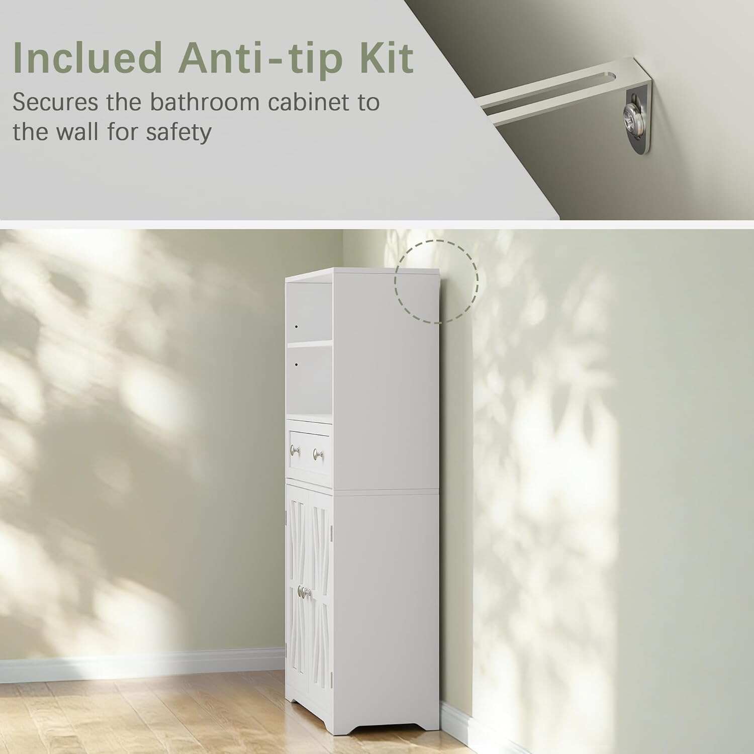 VECELO Bathroom Floor Cabinet, Freestanding Storage Cabinet with Drawer & Doors