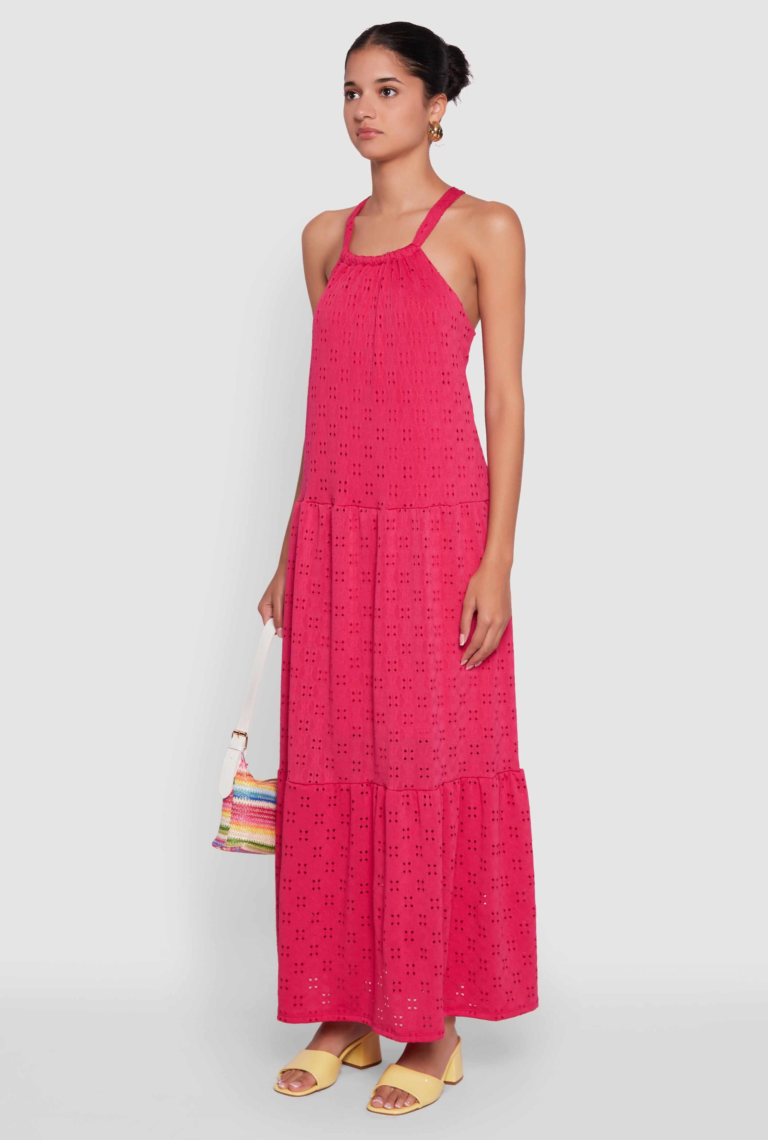 Eyelet Tiered A-Line Maxi Dress