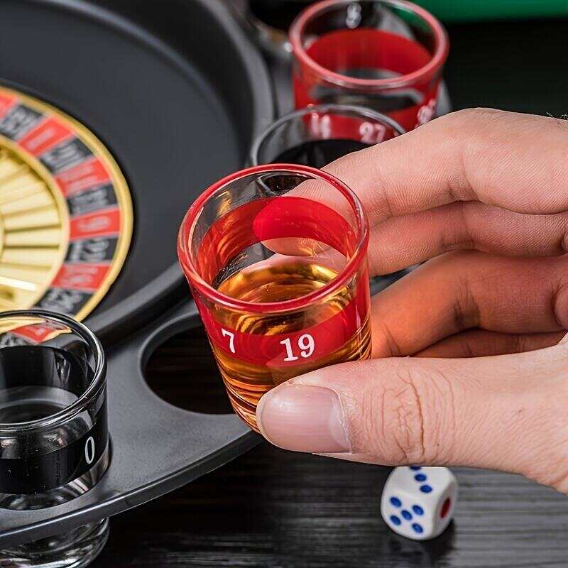 (2 balls Casino-Style Shot Glass Roulette Drinking Game Set with 16 Glasses - Perfect for Adult Parties and Entertaining