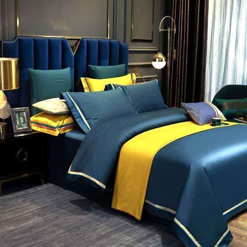 Jadyn Contrasting Double Stripe Border Egyptian Cotton Duvet Cover Set