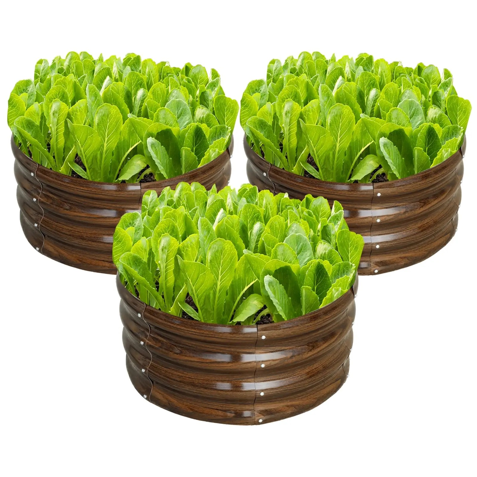 SnugNiture 3-Pack 2x2x1 ft Modular Metal Round Raised Garden Bed Kit Stackable Vegetable Planters Elevated Planting Boxes Eco-Conscious Materials Breathable Planter Outdoor Planters